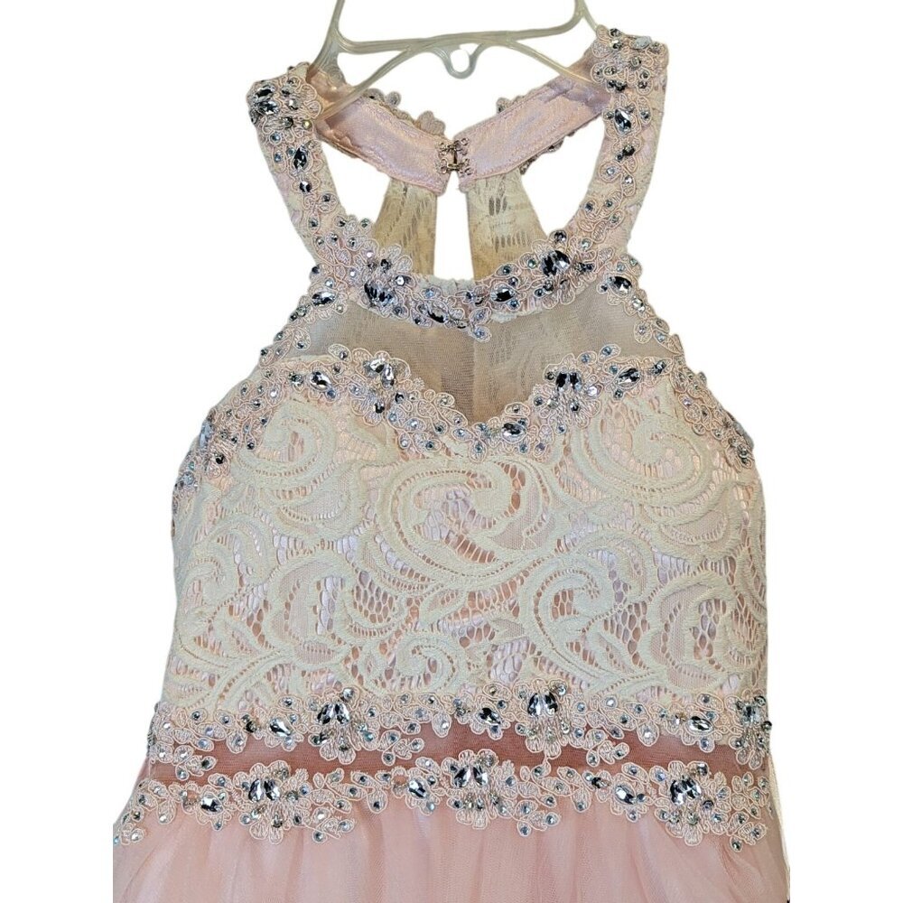 Cinderella Couture Girl size 14 Blush Pink Lace Rhinestone Formal Pageant Glam - Picture 2 of 16
